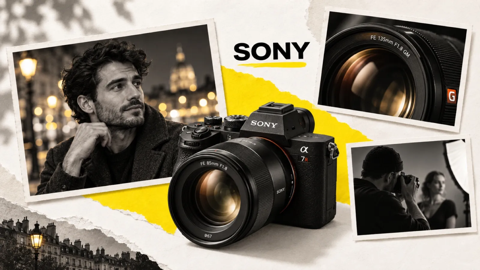 Illustration en collage photographique de l’article « Meilleur objectif portrait Sony : le guide par focale et budget »