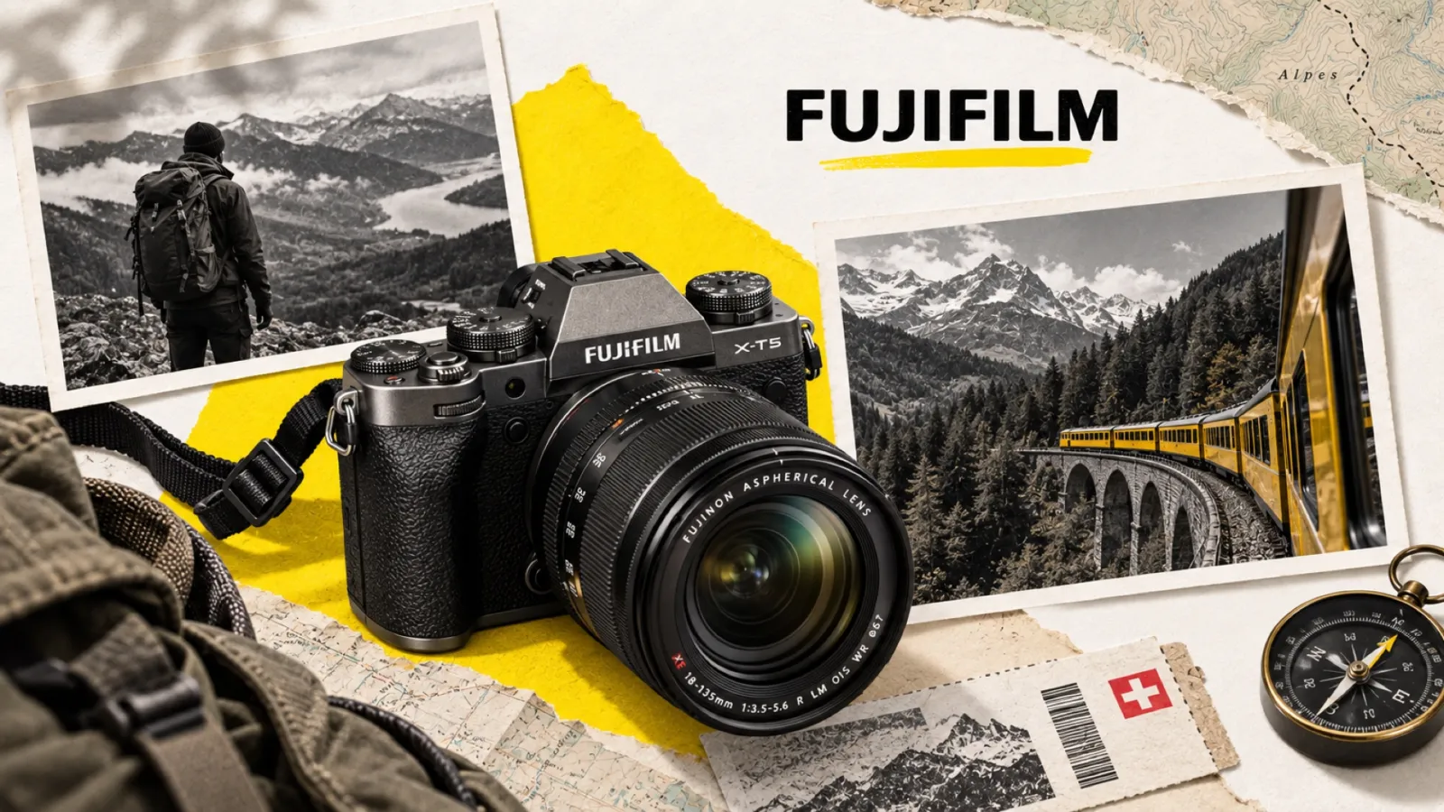 Illustration en collage photographique de l’article « Meilleur objectif de voyage Fujifilm : le guide par usage et budget »
