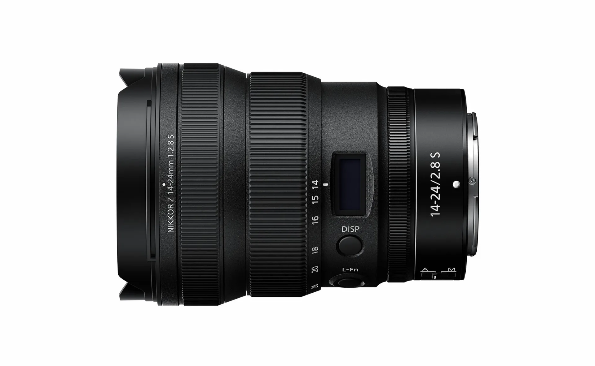 Objectif Nikkor Z 14-24mm f/2.8 S sur fond blanc