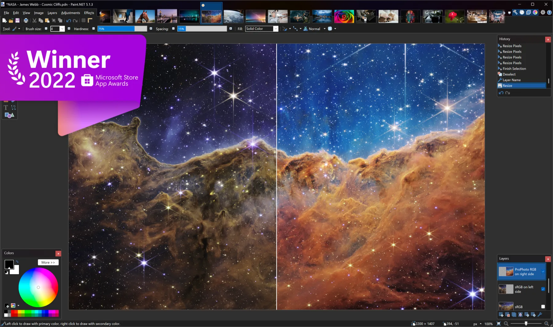 Interface de Paint.NET, éditeur image pour Windows