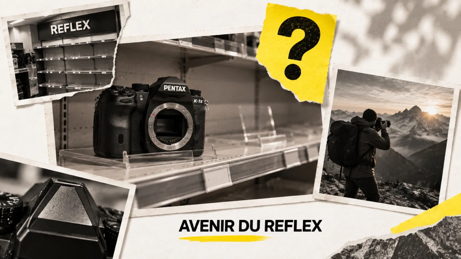 Illustration en collage photographique de l’article « Pentax n’a plus un seul reflex en production, et promet quand même un successeur »