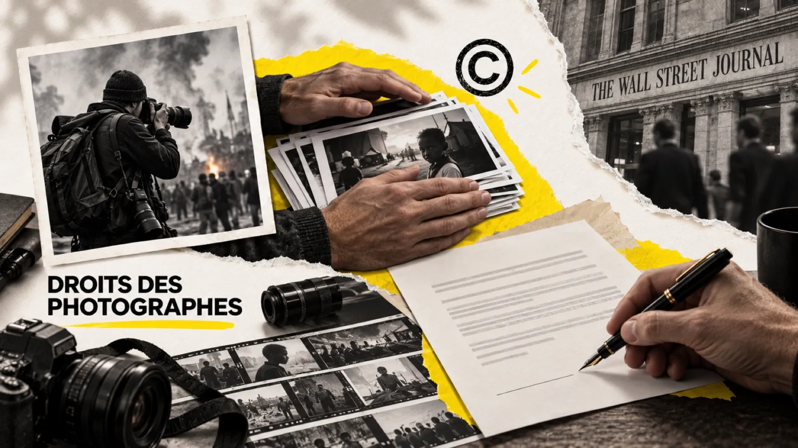 Illustration en collage photographique de l’article « Photographes freelances contre le Wall Street Journal : la fronde qui pose la question de la propriété des images »