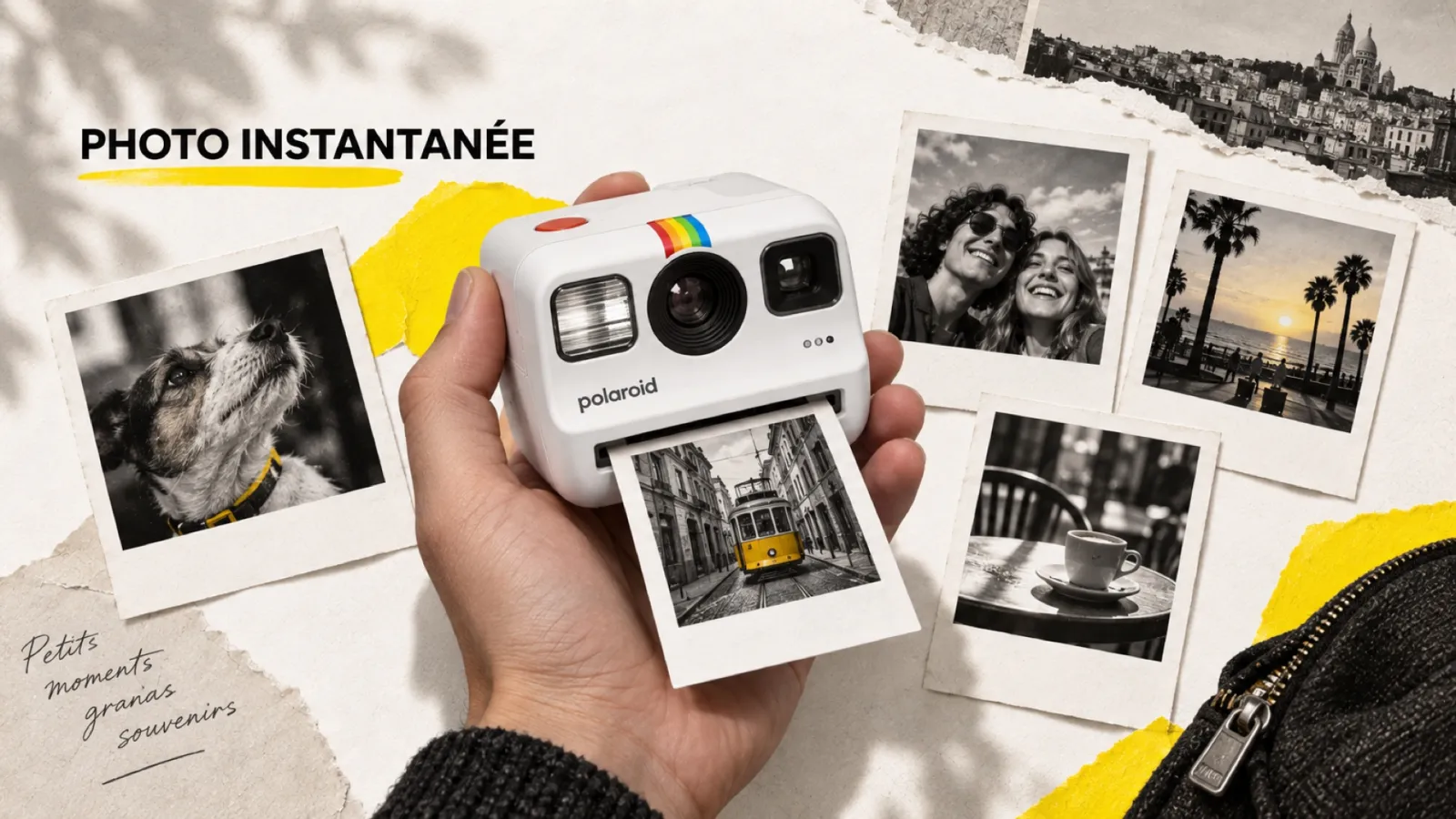 Illustration en collage photographique de l’article « Polaroid Go Generation 3 : le plus petit instantané analogique se peaufine »