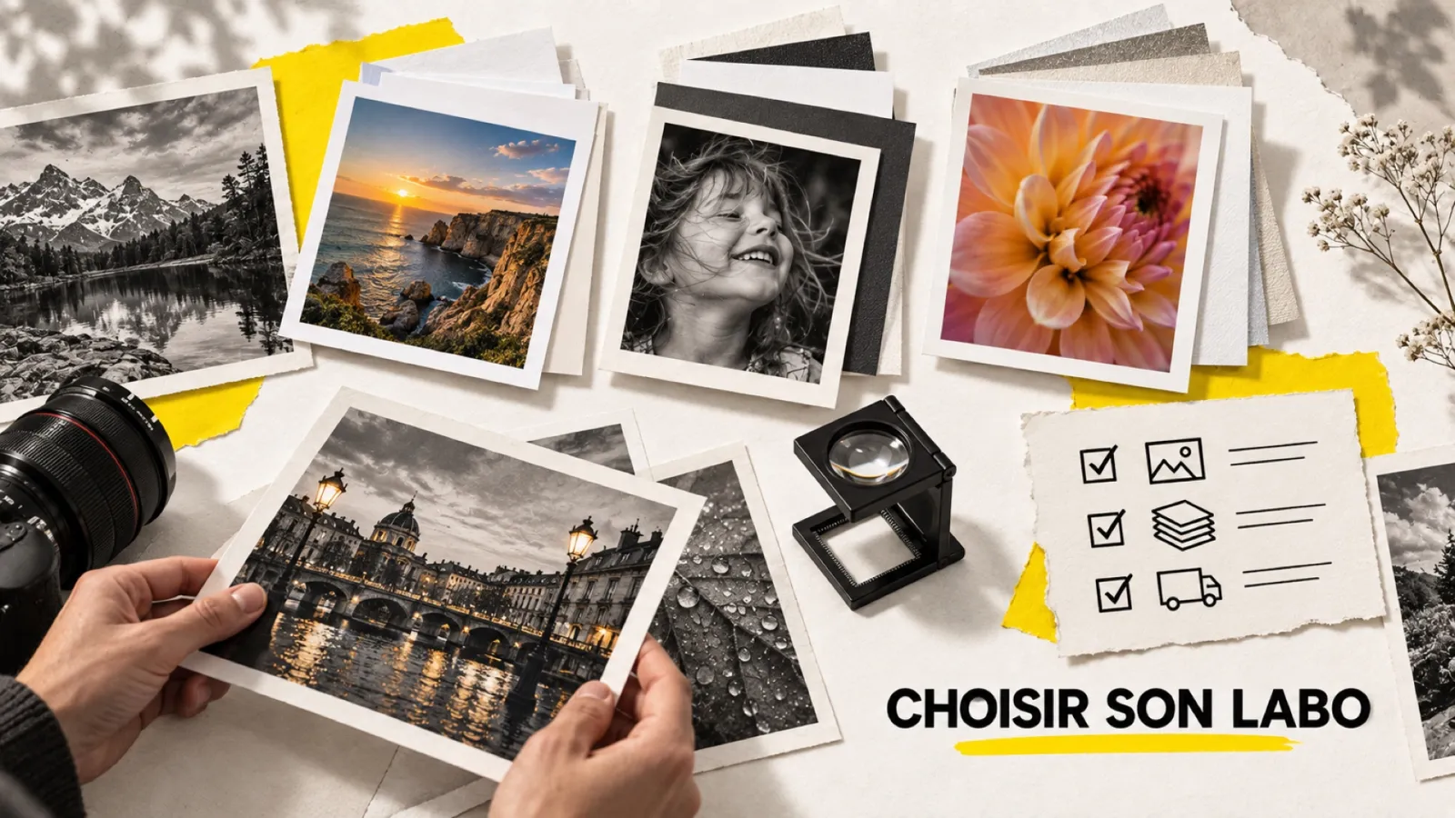 Illustration en collage photographique de l’article « QUELS SONT LES MEILLEURS SERVICES D’IMPRESSION PHOTO »