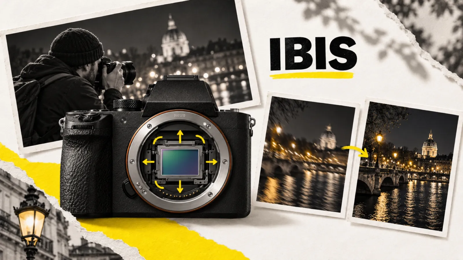 Illustration en collage photographique de l’article « Qu’est-ce que la stabilisation IBIS (In-Body Image Stabilization) ? »