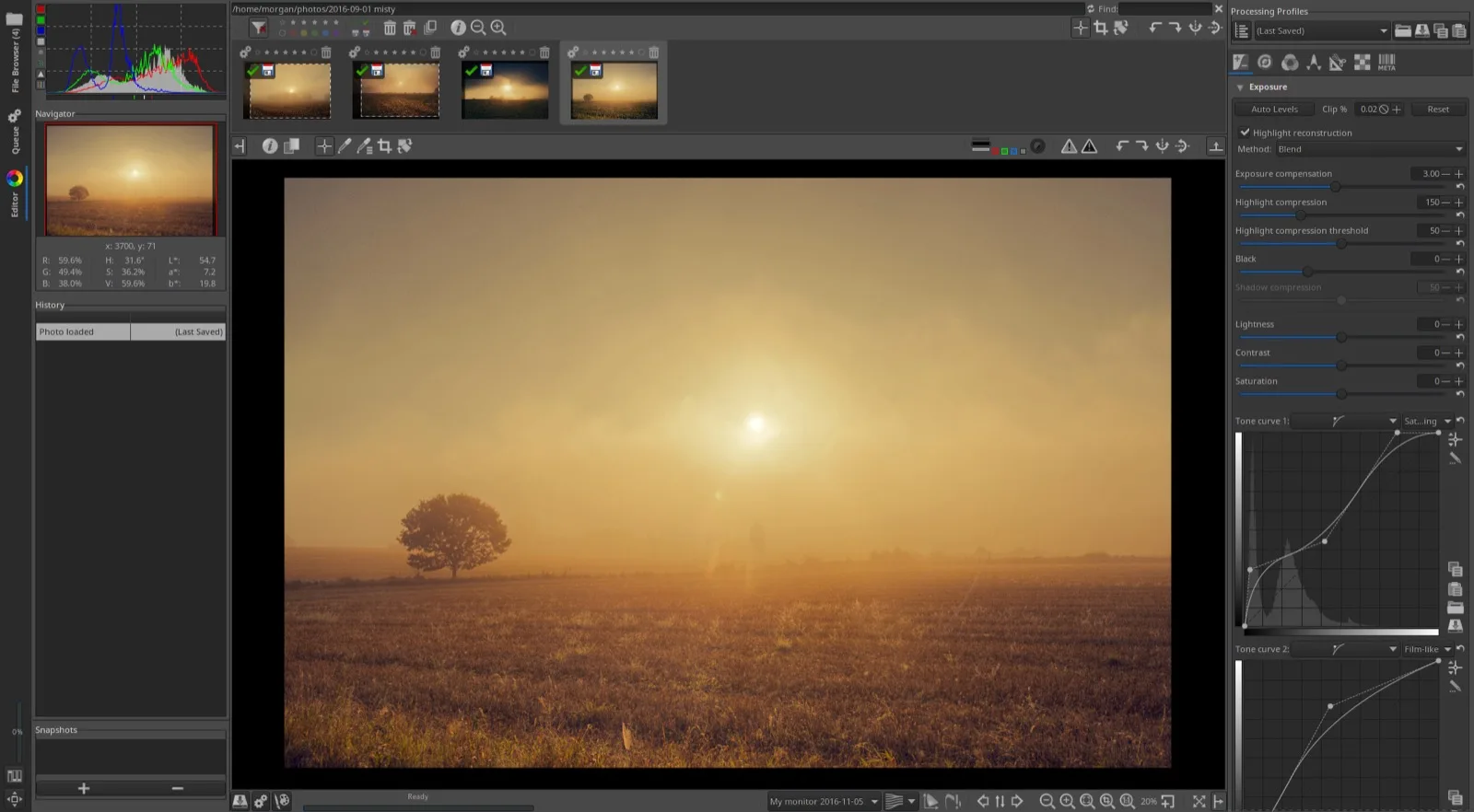 Interface de RawTherapee, logiciel de développement RAW