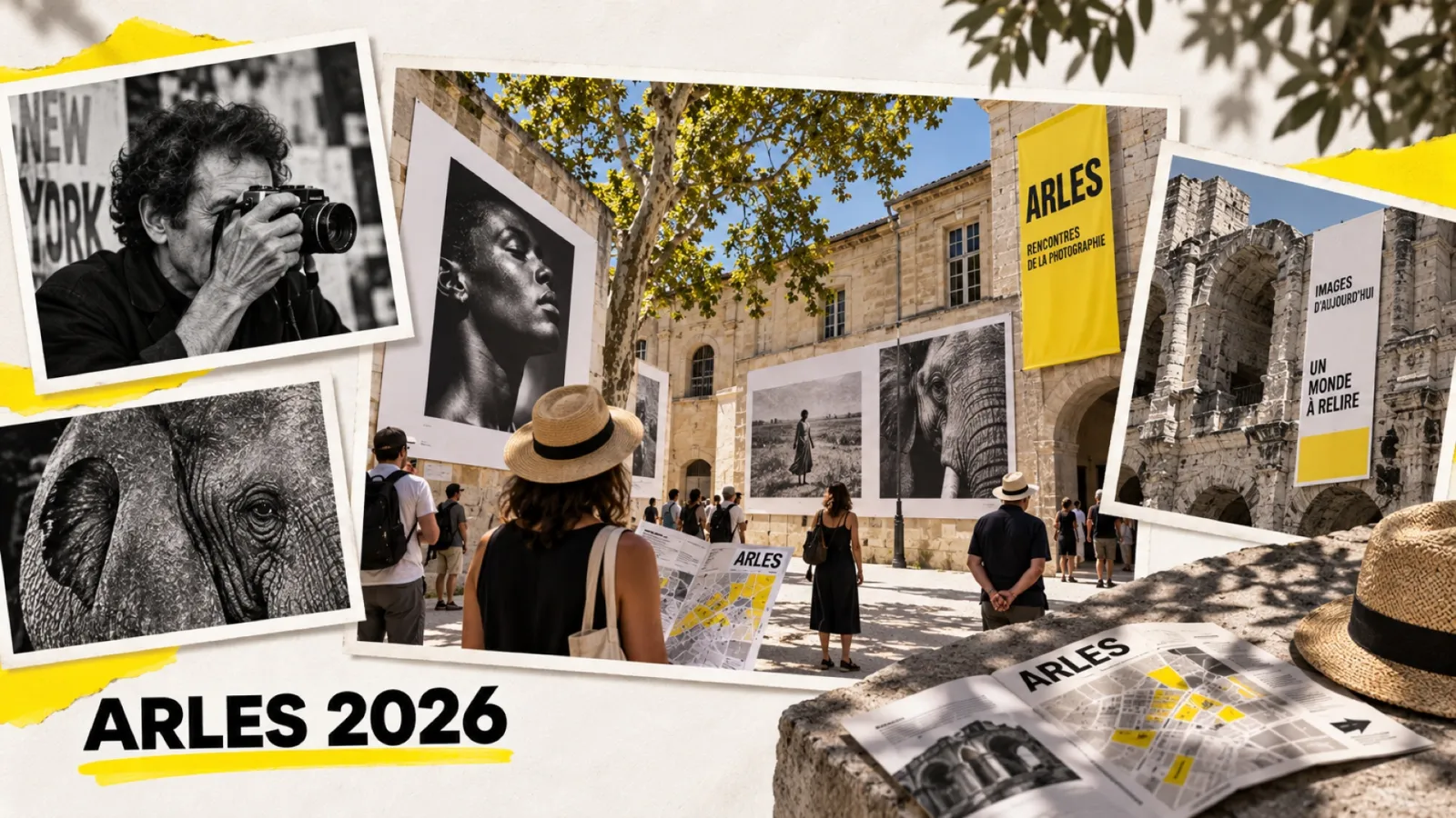 Illustration en collage photographique de l’article « Rencontres d’Arles 2026 : programme, expositions et guide pratique de la 57e édition »