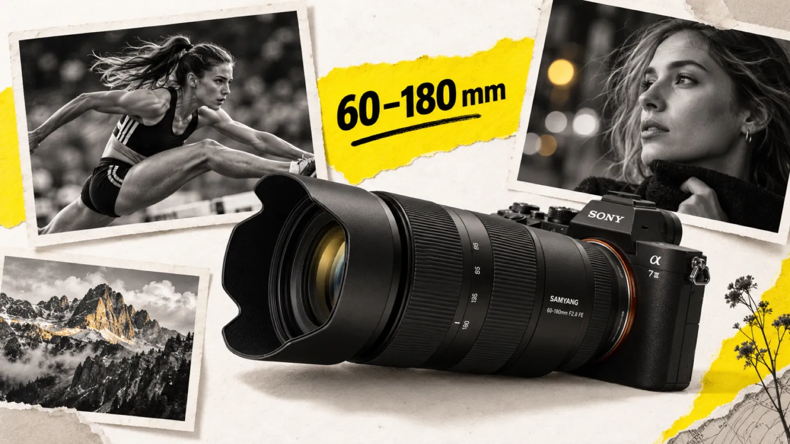 Illustration en collage photographique de l’article « Samyang 60-180mm f/2.8 FE : le télézoom à ouverture constante qui casse les prix »