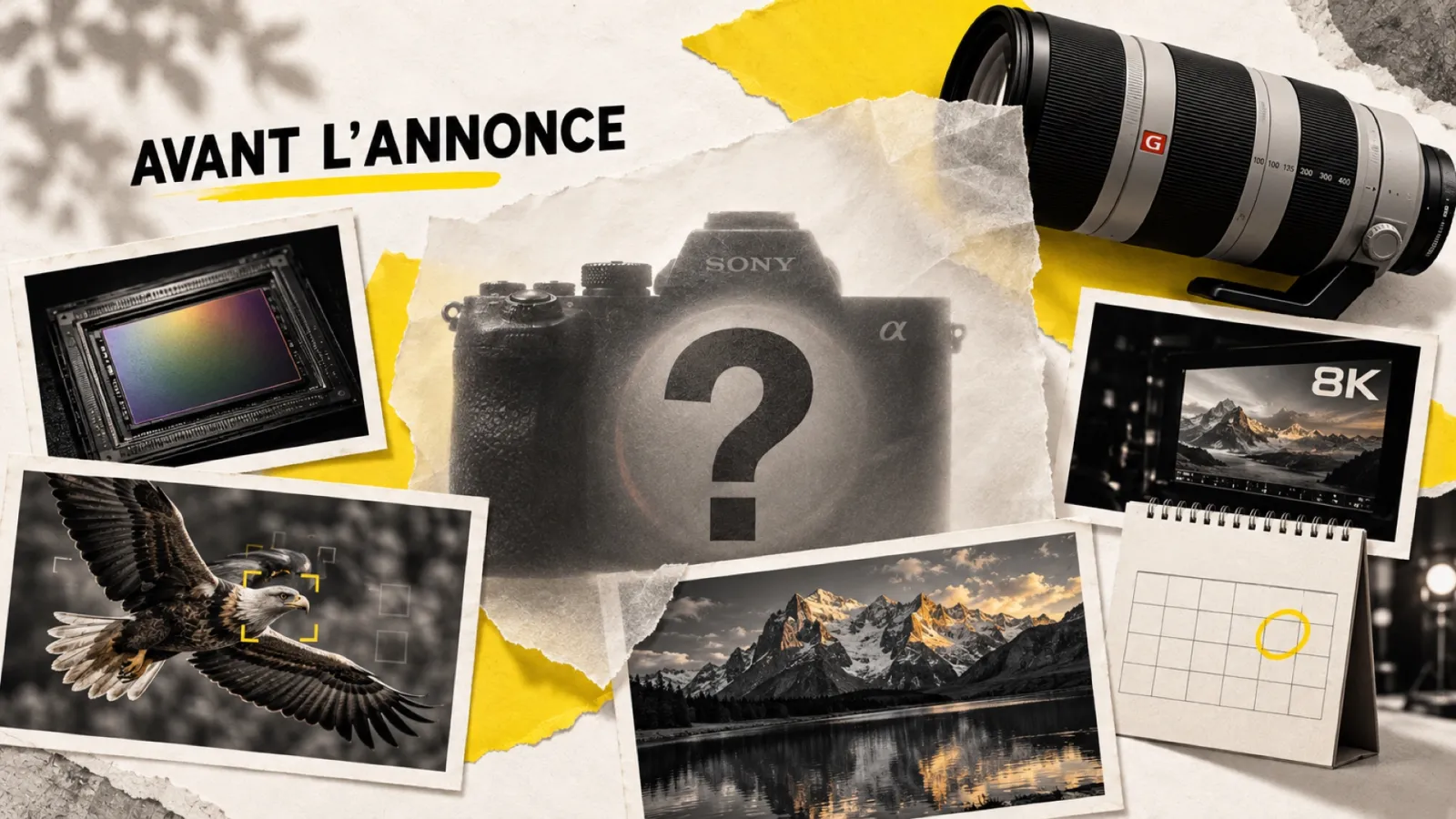 Illustration en collage photographique de l’article « Sony A7R VI : ce qu’on sait avant l’annonce officielle du 13 mai 2026 »