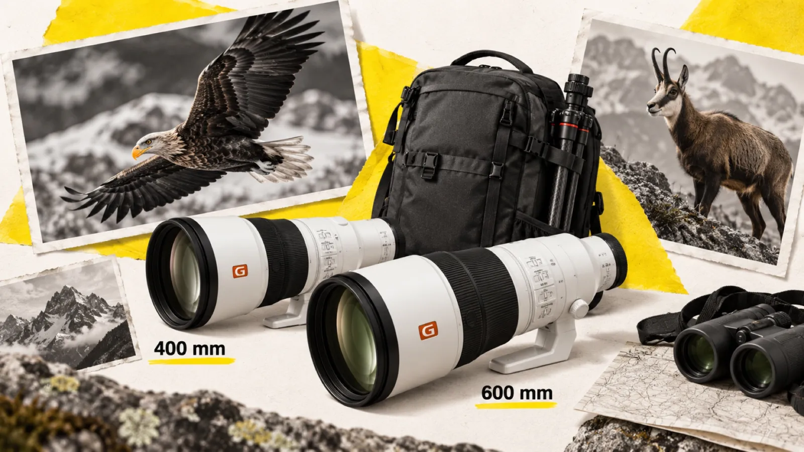 Illustration en collage photographique de l’article « Sony FE 400 mm f/4,5 GM et 600 mm f/6,3 GM : le duel avec Nikon »