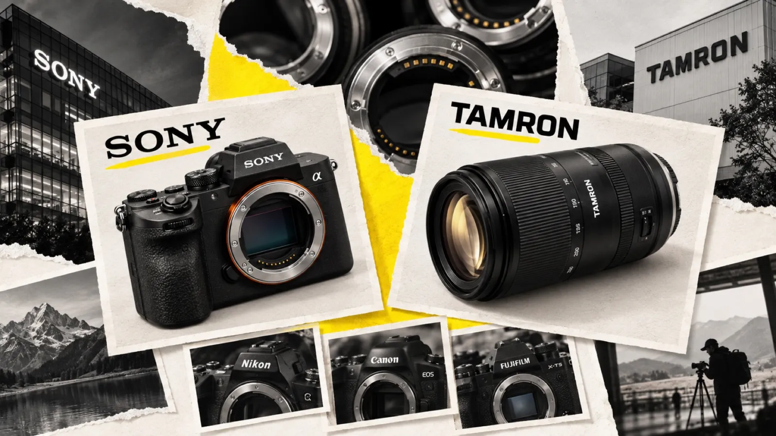 Illustration en collage photographique de l’article « Sony veut racheter Tamron : ce que ça change pour vos objectifs Nikon, Canon et Fujifilm »