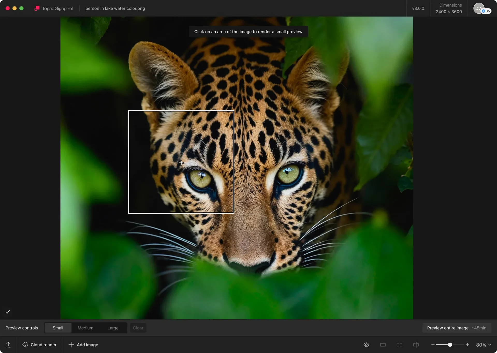 Interface Topaz Gigapixel avec un upscale grand format