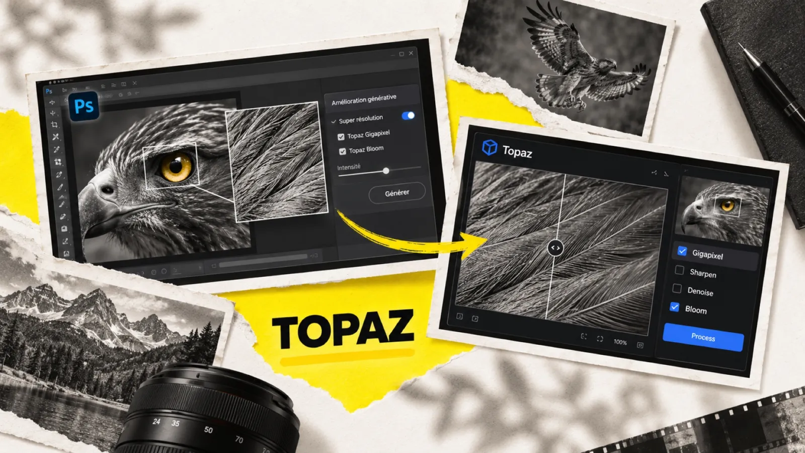 Illustration en collage photographique de l’article « Topaz dans Photoshop et Lightroom : faut-il encore la version standalone ? »