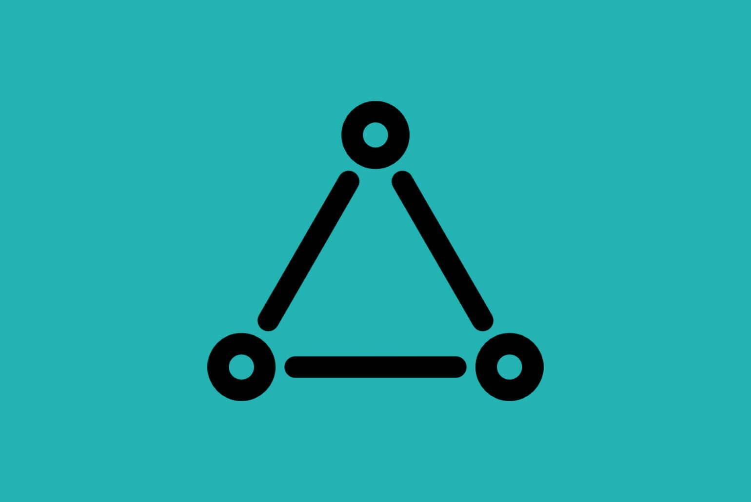 Symbole noir représentant un triangle avec des cercles aux sommets sur fond turquoise