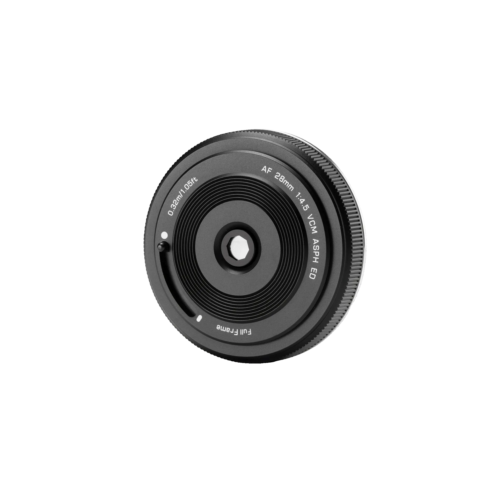 Objectif pancake Viltrox AF 28mm f/4.5 monture L vu de face