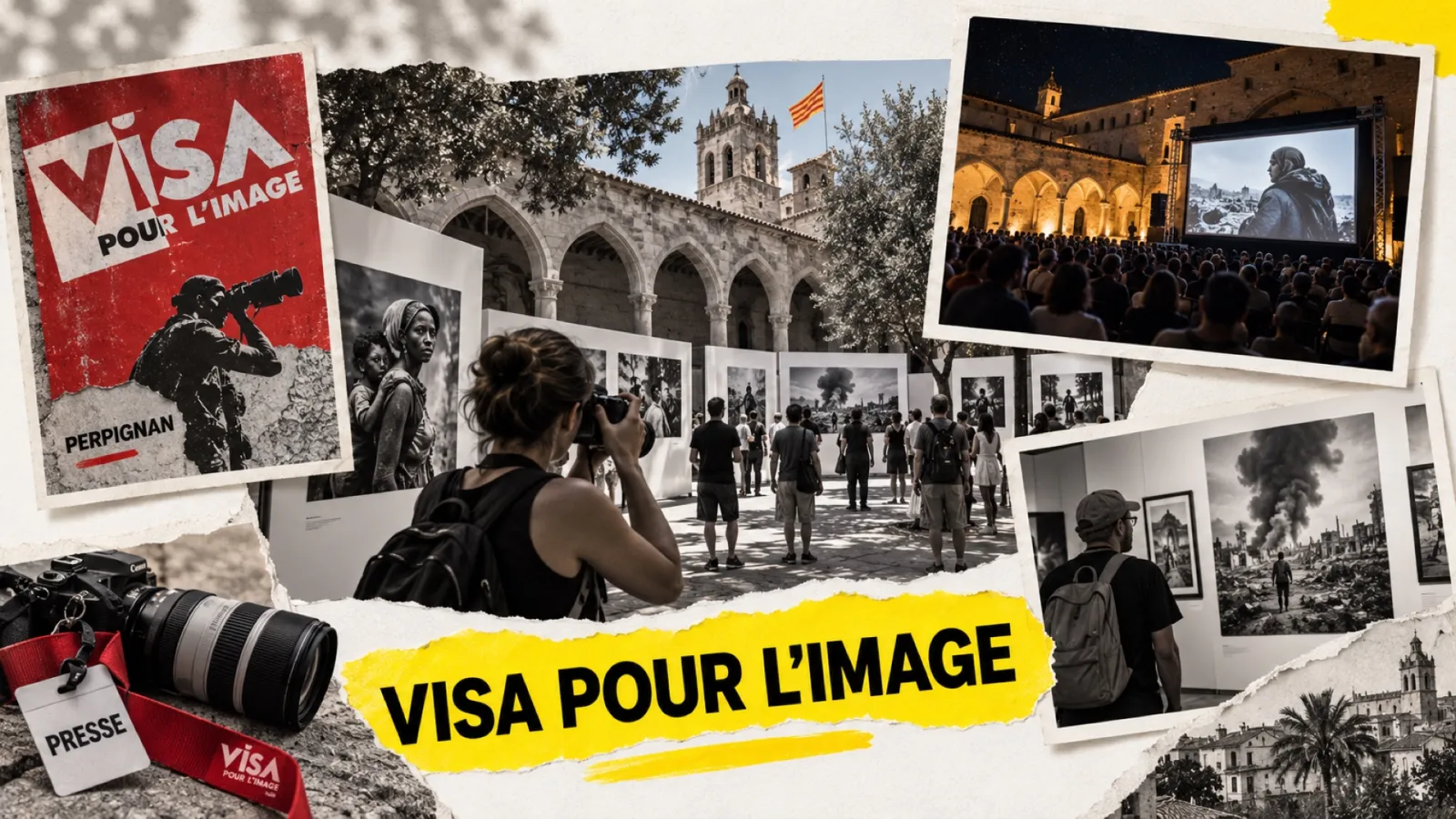 Illustration en collage photographique de l’article « Visa pour l’Image 2026 : le guide de la 38ᵉ édition à Perpignan »