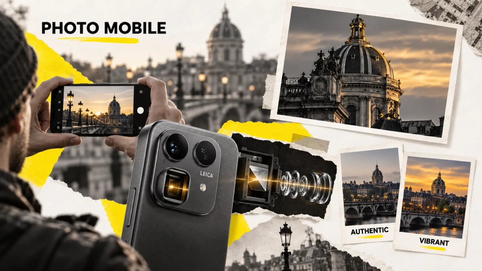 Illustration en collage photographique de l’article « Xiaomi 17T et 17T Pro : un téléobjectif 5x signé Leica démocratisé »